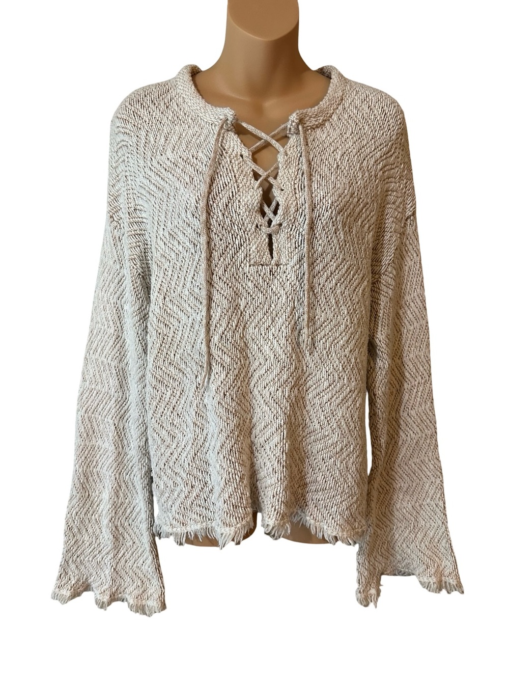 Billabong Sincerely Jules Palms For Daze Sweater Lace Up Fringe Bell Sleeve Boho